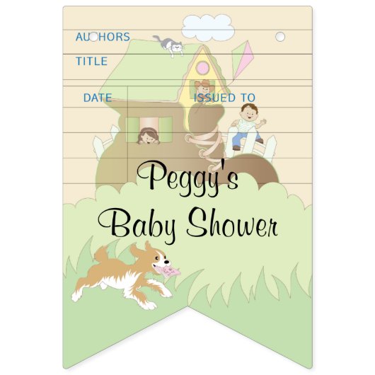 Baby shower Roze/Bibliotheek, Zwassstaartbanner Vlaggetjes (Zestiende vlag)