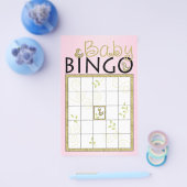 Baby shower Roze BINGO "Gold Birds" Flyer (Enkel)