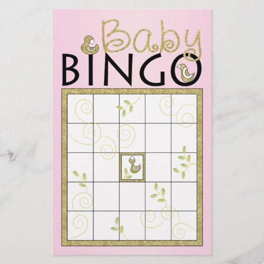 Baby Shower Roze BINGO "Gouden Vogels" Flyer (Voorkant)