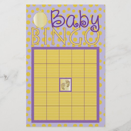 Baby shower Roze BINGO "Stippen, stripes/Paars, go Flyer (Voorkant)