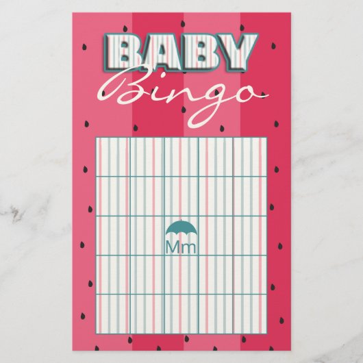 Baby shower Roze BINGO "Umbrella Watermelon" Flyer (Voorkant)