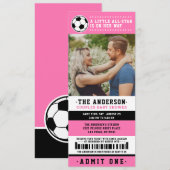 Baby shower Roze Black Soccer Ticket Couples Kaart (Voorkant / Achterkant)