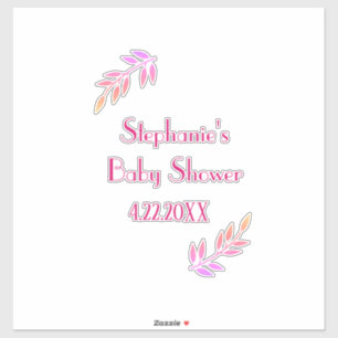 Baby shower Roze Bladpatroon Meisjes Meisje Schatt Sticker