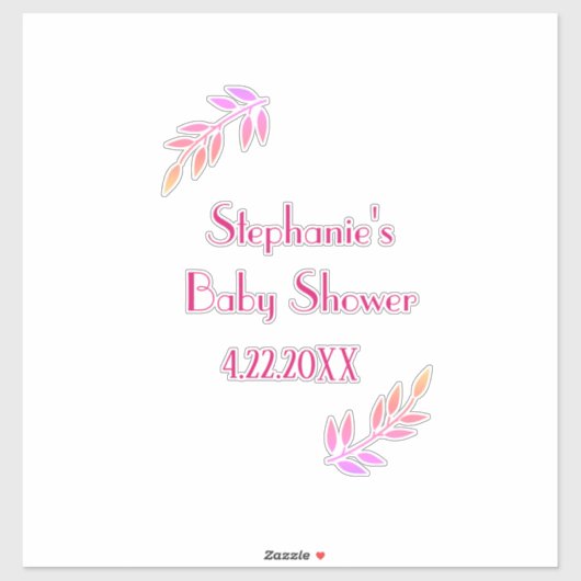 Baby shower Roze Bladpatroon Meisjes Meisje Schatt Sticker (Vel)