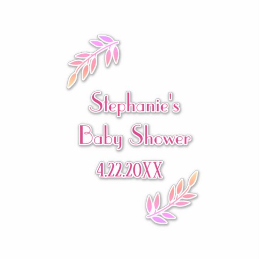 Baby shower Roze Bladpatroon Meisjes Meisje Schatt Sticker (Voorkant)
