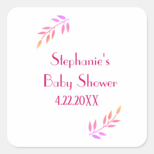 Baby shower Roze Bladpatroon Meisjes Meisje Schatt Vierkante Sticker