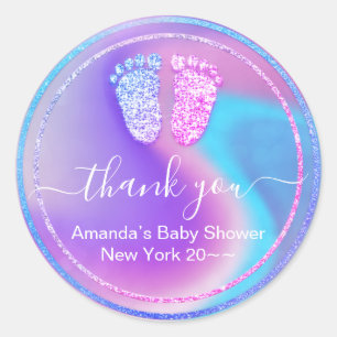 Baby shower Roze blauw glitter Ronde Sticker
