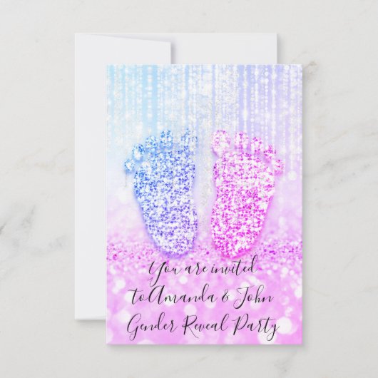 Baby shower roze blauw glitterfeest kaart (Voorkant)