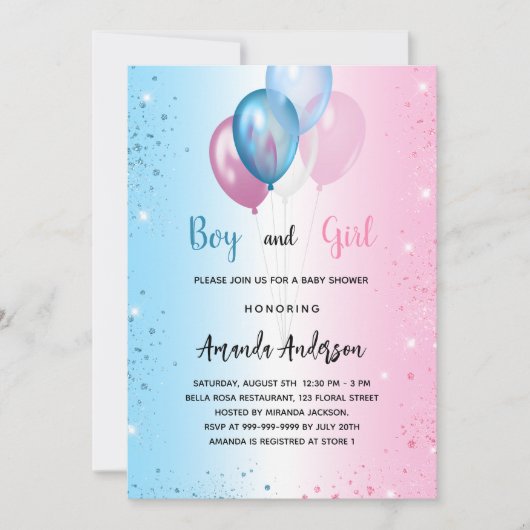 Baby shower roze blauw meisje jongen tweeling kaart (Voorkant)