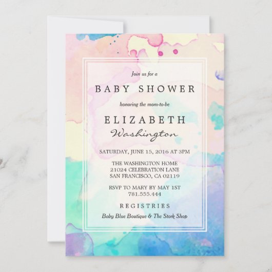 Baby Shower | Roze Blauw & Paarse Waterverf Splash Kaart (Voorkant)