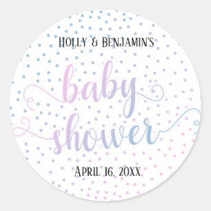 Baby shower Roze Blauwe Confetti, Namen & Datum Ronde Sticker