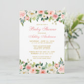 Baby shower Roze bleekbloedig wit goud invite P Kaart (Staand voorkant)