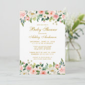 Baby shower Roze bleekhout - wit goud invite G Kaart (Staand voorkant)