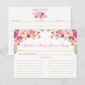 Baby shower Roze bleekse Floral Gold Recipe Kaart (Voorkant / Achterkant)