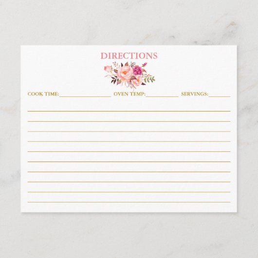 Baby shower Roze bleekse Floral Gold Recipe Kaart (Achterkant)