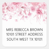 Baby shower  Roze Bloemen Drop Adres Vierkante Sticker (Voorkant)