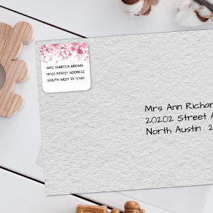 Baby shower  Roze Bloemen Drop Adres Vierkante Sticker