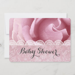 BABY SHOWER Roze Bloemen met Kant en Damask A06Z Kaart