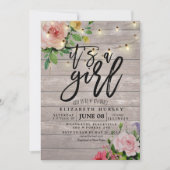 Baby shower Roze bloemen Rustic Wood String Lights Kaart (Voorkant)