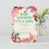 BABY SHOWER ROZE BLOEMEN SAVE THE DATE (Staand voorkant)