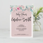 Baby Shower Roze Bloemen Uitnodiging (Staand voorkant)