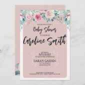 Baby Shower Roze Bloemen Uitnodiging (Voorkant / Achterkant)