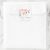 Baby shower Roze Bloemen Waterverf Vierkante Sticker (Tas)