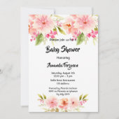 Baby shower roze bloemen wit meisje kaart (Voorkant)