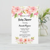 Baby shower roze bloemen wit meisje kaart (Staand voorkant)