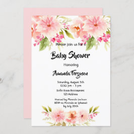 Baby shower roze bloemen wit meisje kaart