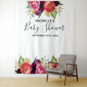 Baby shower roze bloemen witte foto achtergrond wandkleed (In situ)