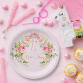 Baby shower roze bloemenkam Regency Bow Papieren Bordje (Feest)