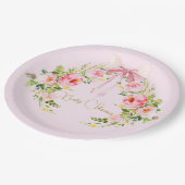 Baby shower roze bloemenkam Regency Bow Papieren Bordje (Gekanteld)