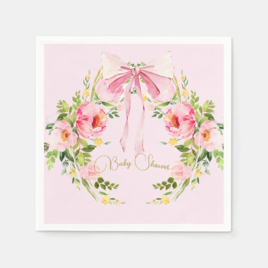 Baby shower roze bloemenkam Regency Bow Servet (Voorkant)