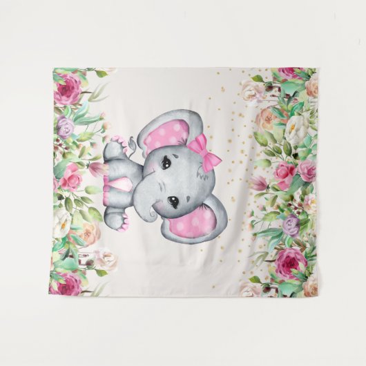 Baby Shower Roze Bloemenkleed Olifant Baby Shower Wandkleed (Voorkant (horizontaal))