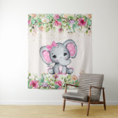 Baby Shower Roze Bloemenkleed Olifant Baby Shower Wandkleed (In situ)
