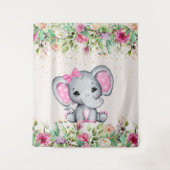 Baby Shower Roze Bloemenkleed Olifant Baby Shower Wandkleed (Voorkant)