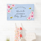 Baby shower roze bloemetjes jongen blauw moeder om spandoek (Insitu)