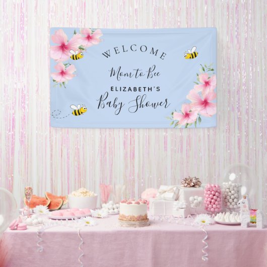 Baby shower roze bloemetjes jongen blauw moeder om spandoek (Feest)