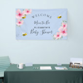 Baby shower roze bloemetjes jongen blauw moeder om spandoek (Beurs)