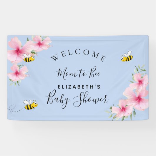 Baby shower roze bloemetjes jongen blauw moeder om spandoek (Horizontaal)