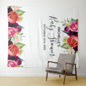 Baby shower roze bloemetjes wit foto achtergrond wandkleed (In Situ (horizontaal))