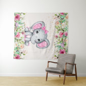 Baby Shower Roze Bloemige Olifant Baby Shower Wandkleed (In Situ (horizontaal))