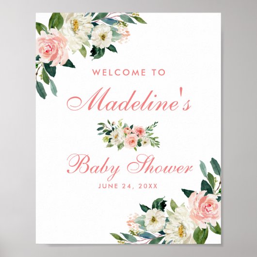 Baby shower Roze blozen Welkom Poster (Voorkant)