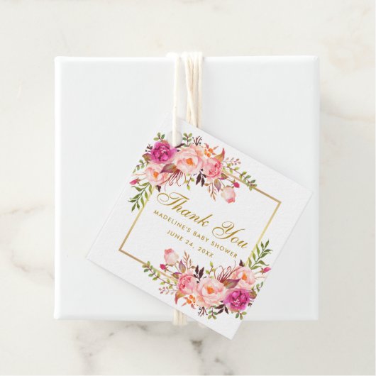 Baby shower Roze Blush Bloemen Goud Lijst Dank u Bedankjes Labels (In situ)