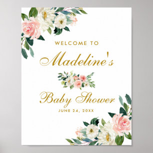 Baby shower Roze Blush Gold Floral Welkom Poster