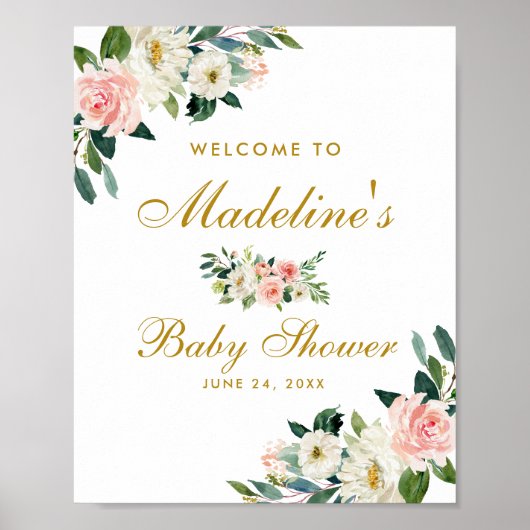 Baby shower Roze Blush Gold Floral Welkom Poster (Voorkant)
