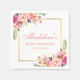 Baby shower Roze Blush Goud Lijst Bloemen Servet