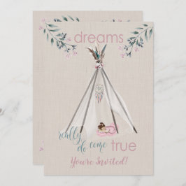 Baby shower Roze Boho Tipi DreamCatcher Kaart