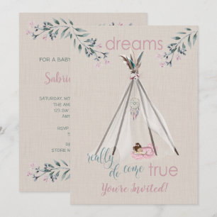 Baby shower Roze Boho Tipi DreamCatcher Kaart